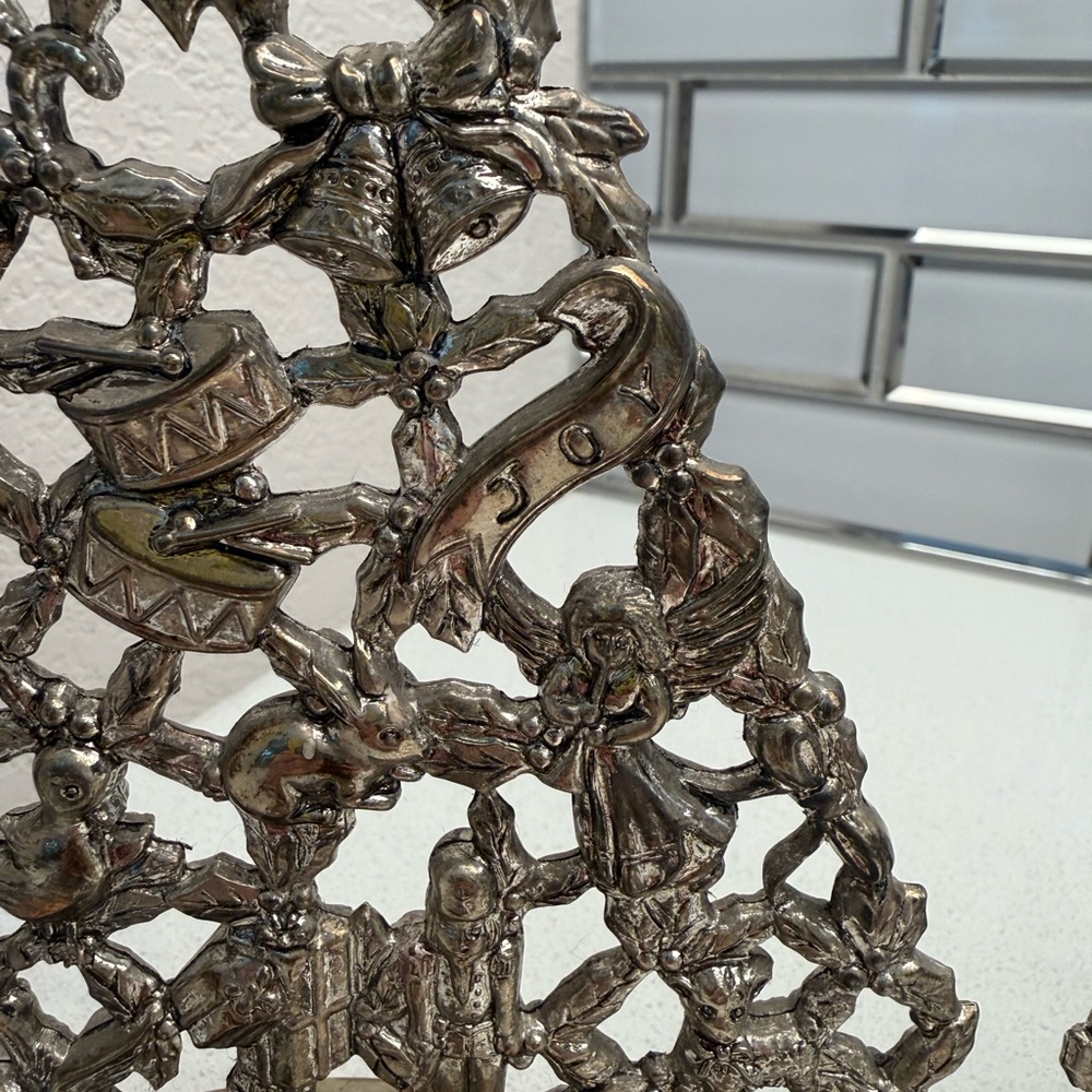 Vintage Enesco Silver Plated Christmas Tree Candle Holders Filigree-style Retro - Picture 13 of 16